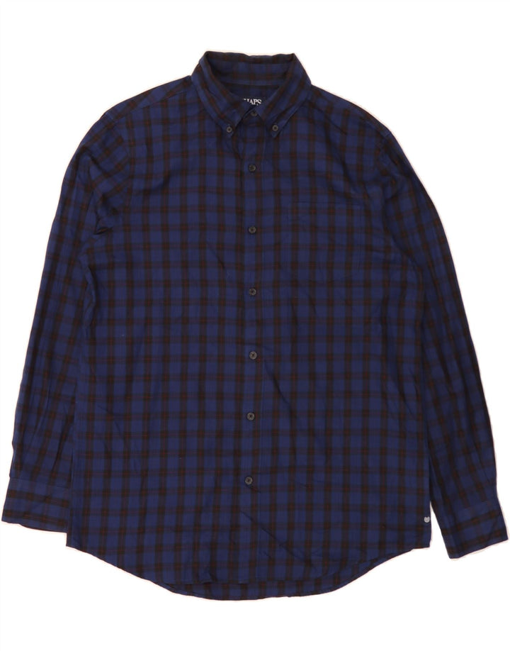 CHAPS Mens Easy Care Shirt Medium Navy Blue Check Cotton Vintage Chaps and Second-Hand Chaps from Messina Hembry 