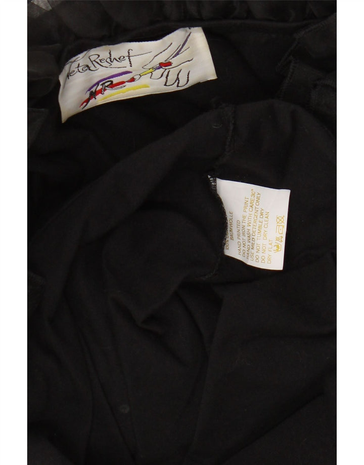 Vintage damska tunika z falbaną z przodu i długim rękawem, UK 16, duża czarna bawełna