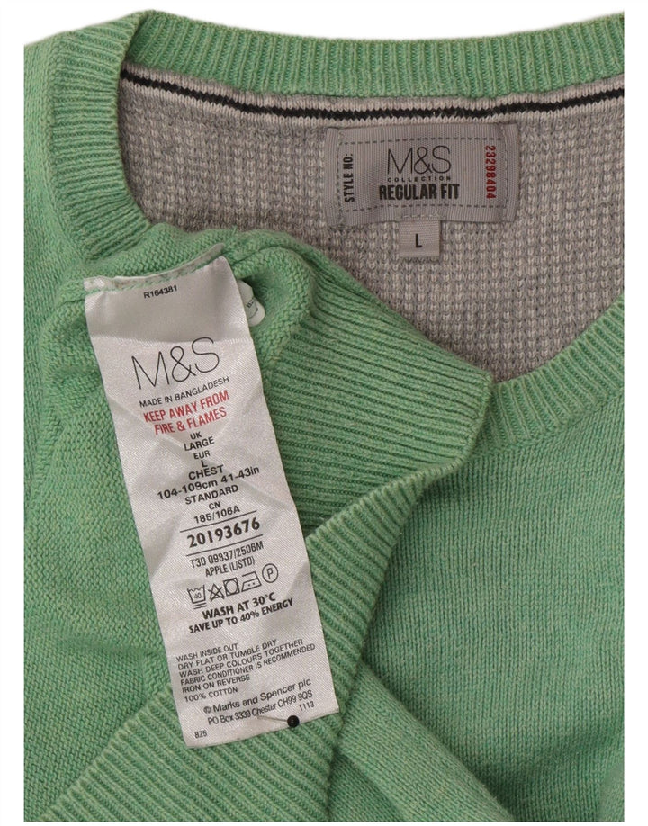Marks & Spencer Męski sweter o regularnym kroju z okrągłym dekoltem, duży, zielony