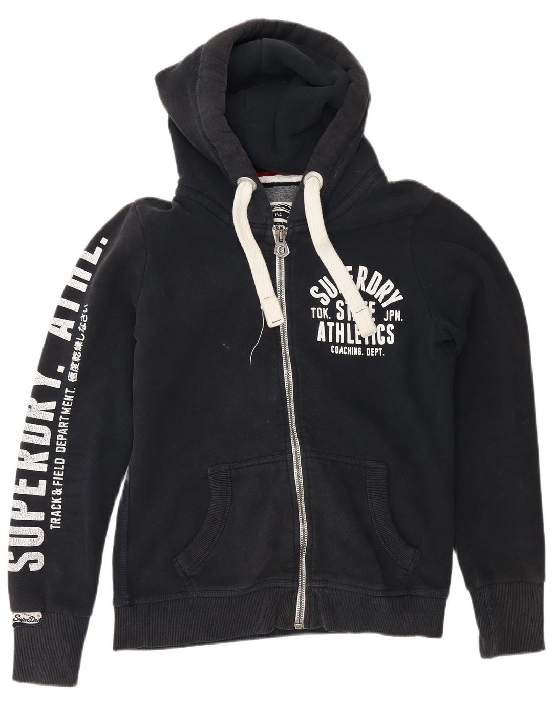Męski sweter z kapturem Superdry z grafiką i zamkiem, średni granatowy, bawełniany