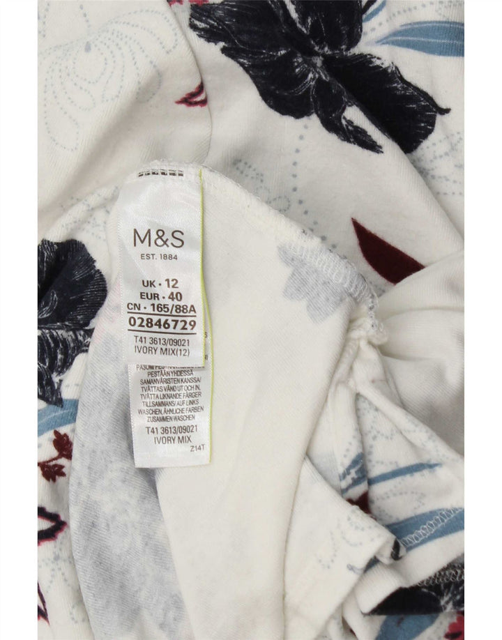 Marks & Spencer Damski top z długim rękawem UK 12 Średni biały kwiatowy wiskoza