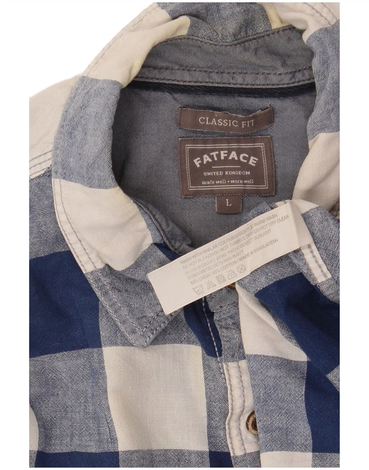 Męska koszula z krótkim rękawem Fat Face o klasycznym kroju, duża, granatowa, lniana w kratę