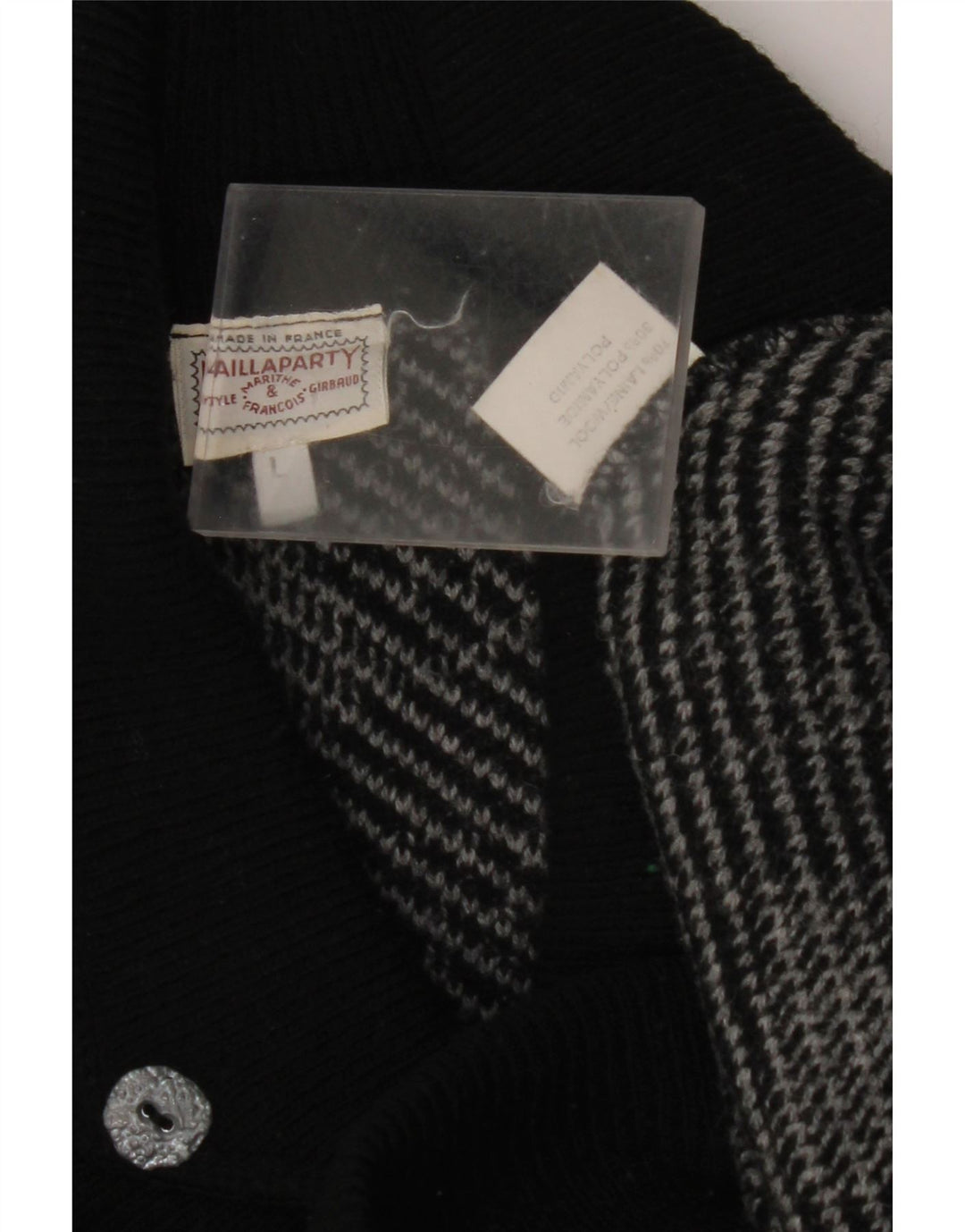 Sweter damski VINTAGE z szalowym dekoltem UK 16, duży, szary, geometryczny