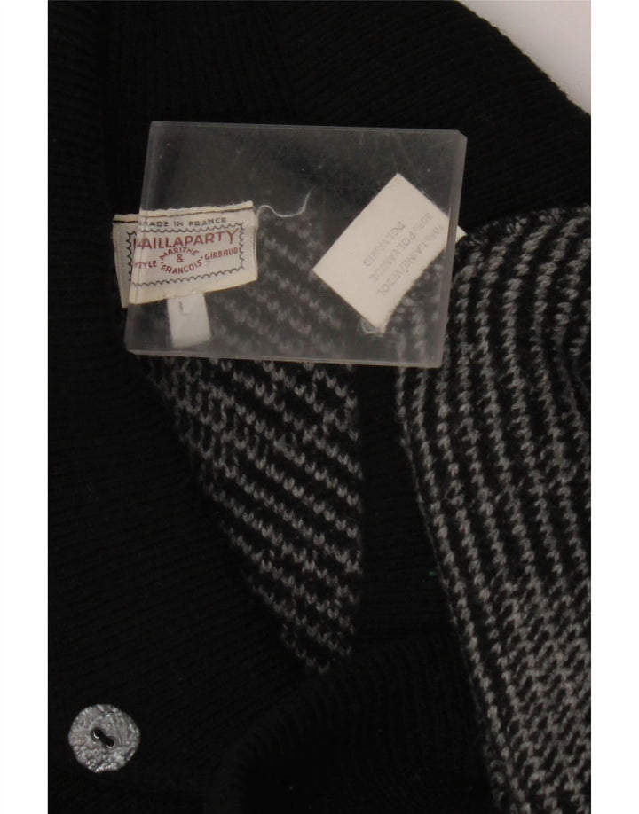 Sweter damski VINTAGE z szalowym dekoltem UK 16, duży, szary, geometryczny