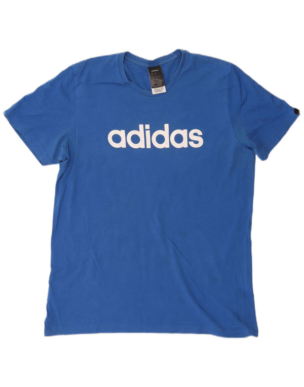 Męski T-shirt z grafiką ADIDAS, duży, niebieski, bawełniany