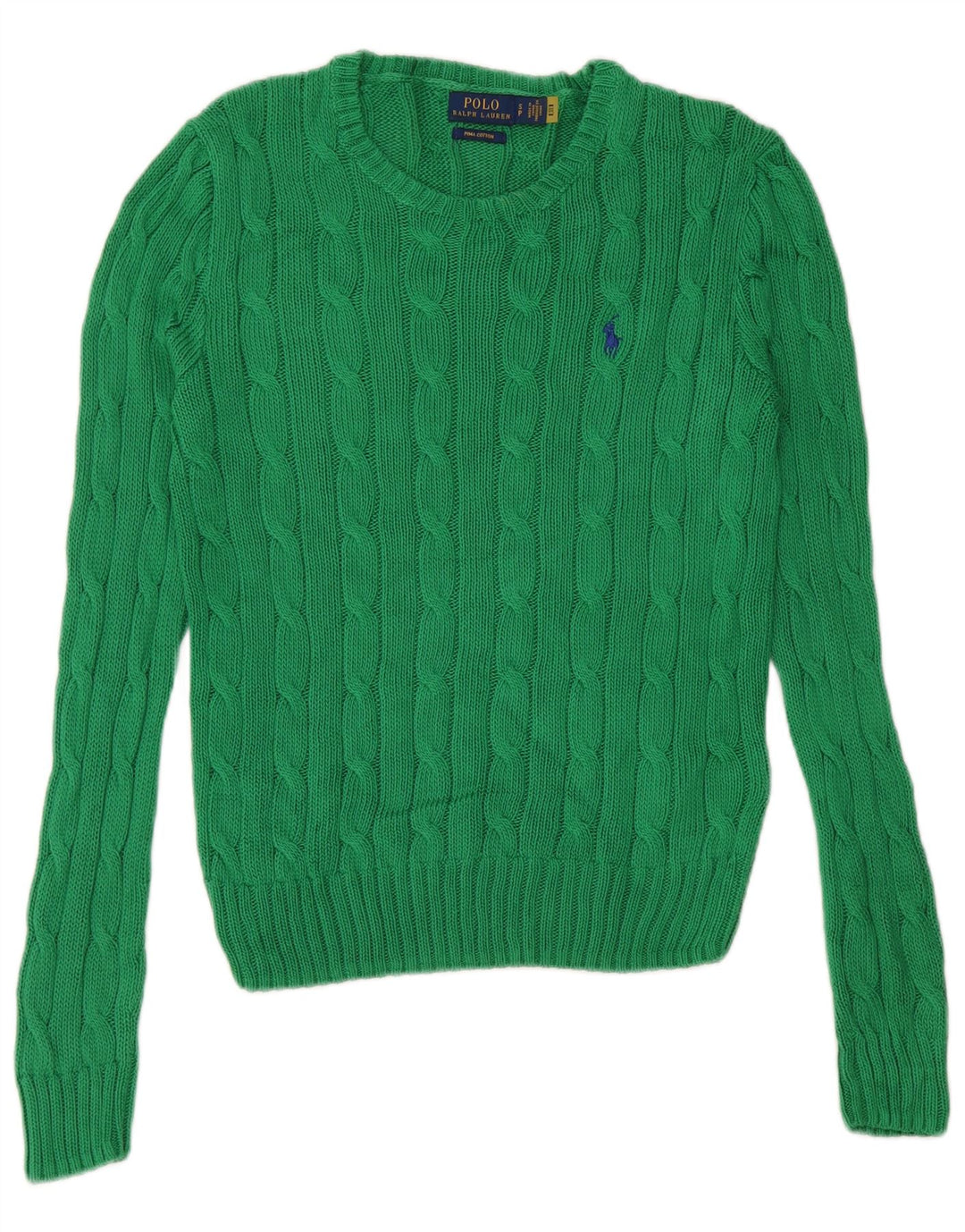 POLO RALPH LAUREN Damski sweter z okrągłym dekoltem, UK 10, mały, zielony, bawełniany