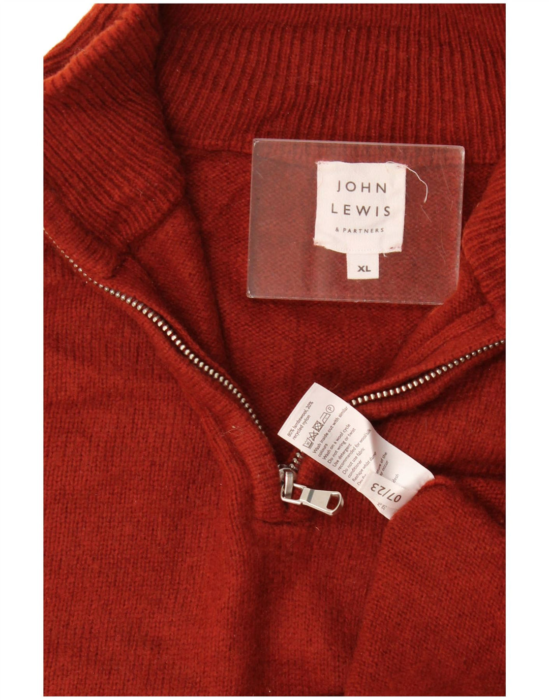 Męski sweter z zamkiem błyskawicznym John Lewis XL, czerwona owcza wełna