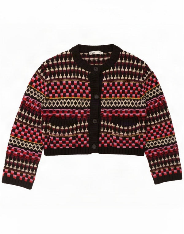Krótki sweter damski Zara UK 16, duży, wielokolorowy, geometryczny