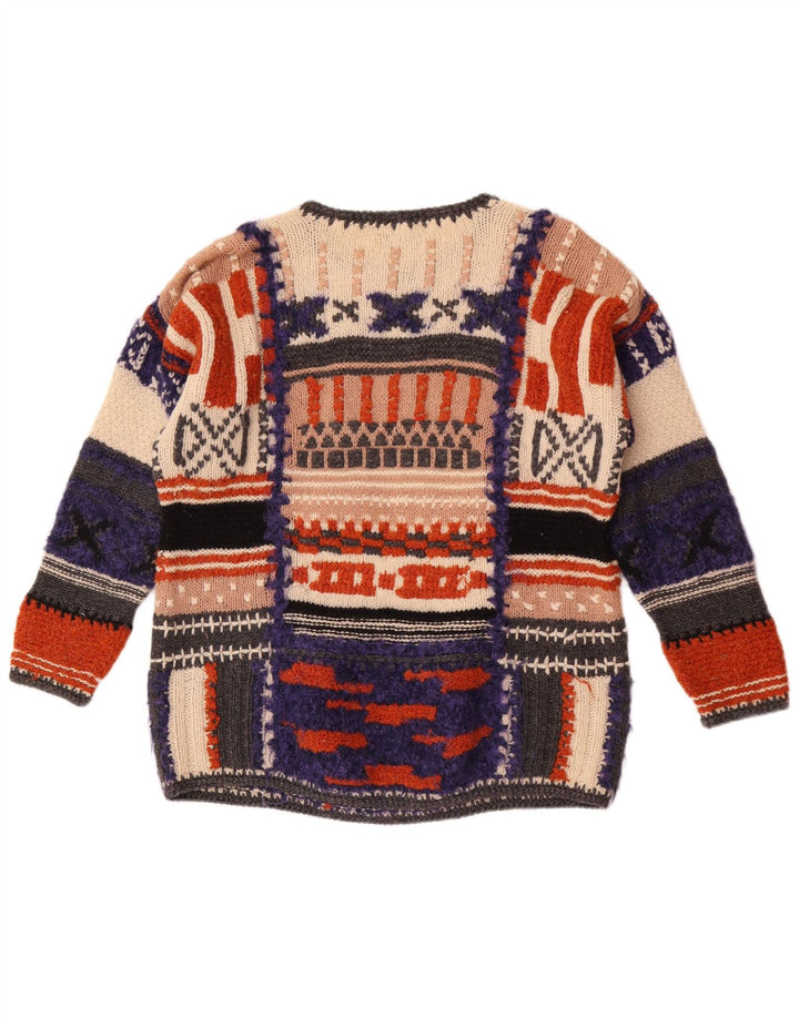 Damski sweter z okrągłym dekoltem Studio MB UK 14, duży, wielokolorowy retro