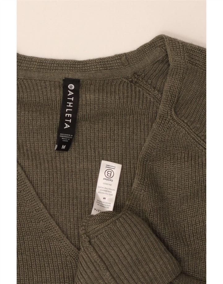 Damski sweter ATHLETA z dekoltem w kształcie litery V, UK 14, średni poliester khaki