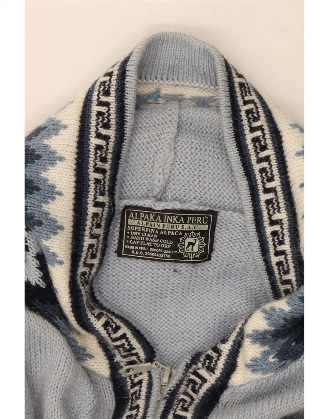 Damski sweter rozpinany z kapturem UK 16, duży niebieski geometryczny