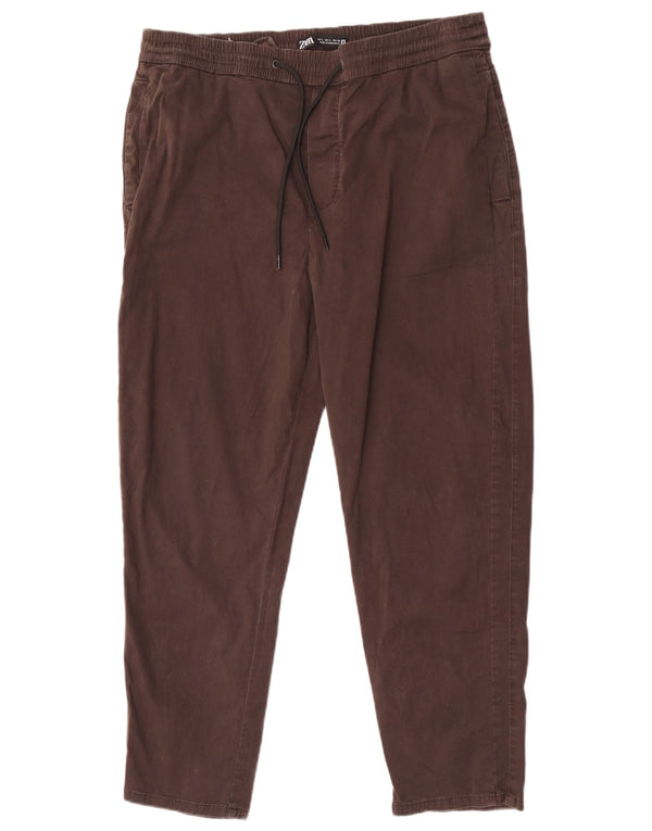 Męskie zwężane spodnie chino Zara, duże W32 L27, brązowa bawełna