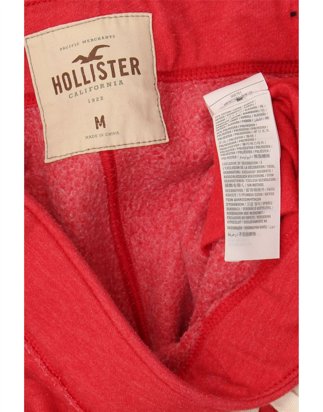 Męskie spodnie dresowe Hollister Graphic, średniej wielkości, czerwone, bawełniane