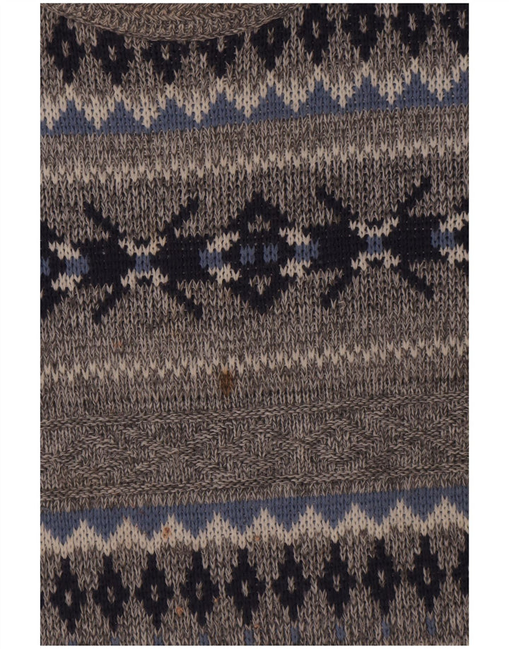 Vintage męski sweter z okrągłym dekoltem, duży szary Fair Isle