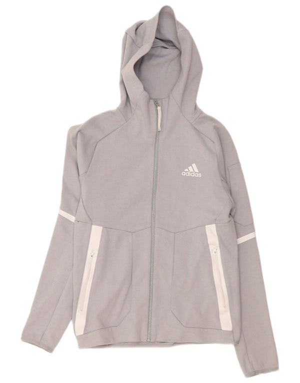 Adidas Męski sweter z kapturem i zamkiem błyskawicznym, mały, szary, bawełniany z blokami kolorów