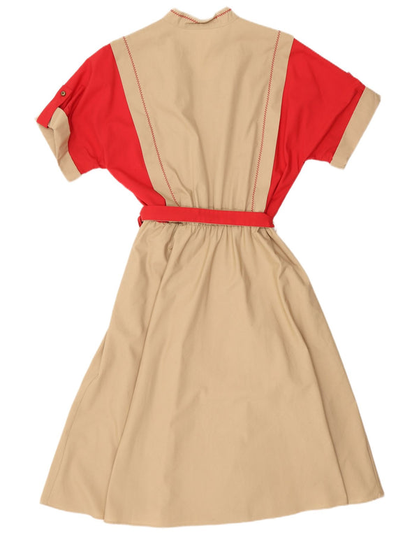 Damska sukienka maxi VINTAGE UK 16, duży beżowy blok kolorów