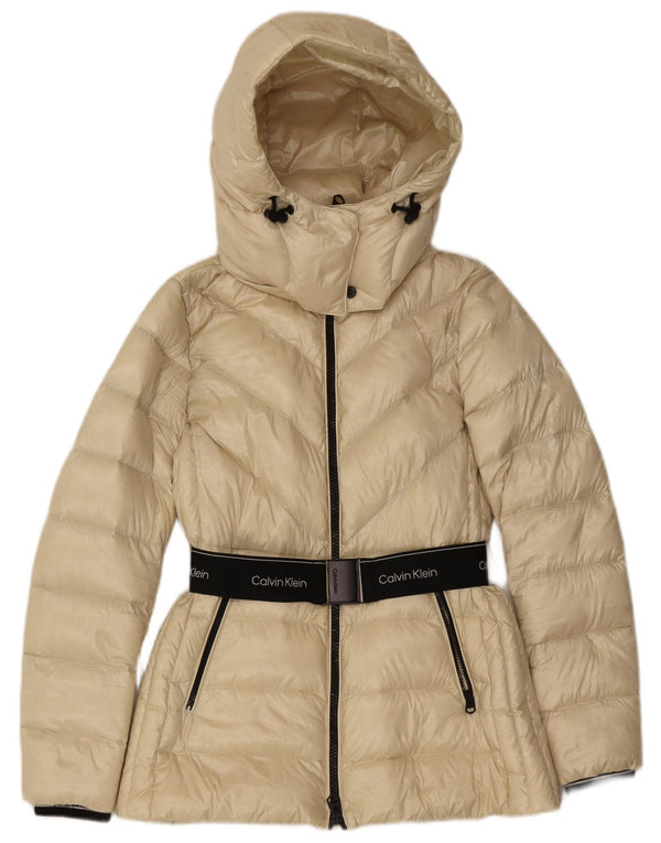 Calvin Klein Womens Graphic Padded Jacket UK 10 Small Off White Colourblock