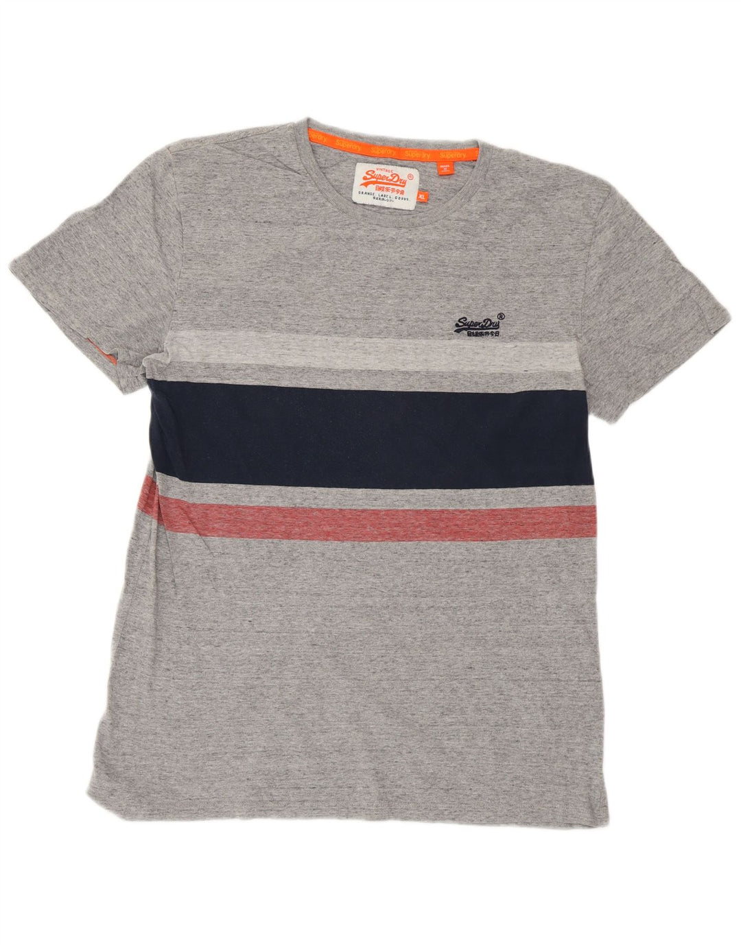 SUPERDRY Męski T-shirt Top XL Szary, bawełniany z blokami kolorów