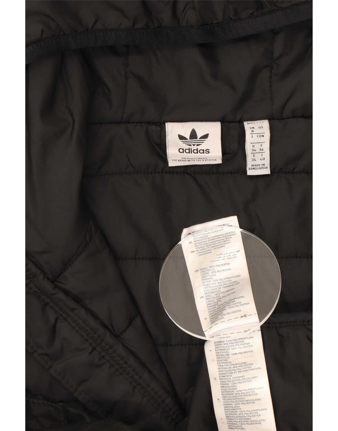 Damska wyściełana kurtka z kapturem Adidas UK 8 Mały czarny poliester