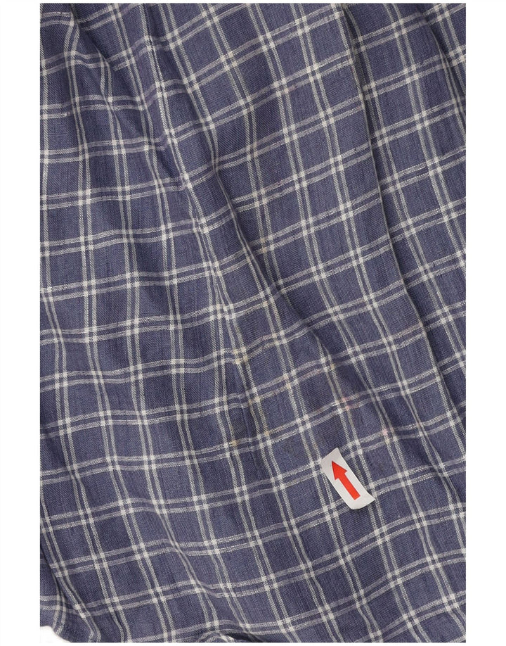 Koszula męska Massimo Dutti, lniana w średnią niebieską kratkę