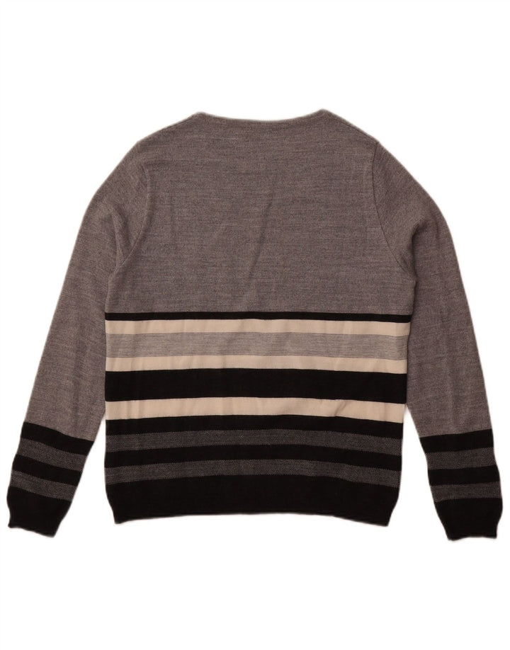 Damski sweter z dekoltem w łódkę Perte by Krizia UK 14 w średnie szare paski