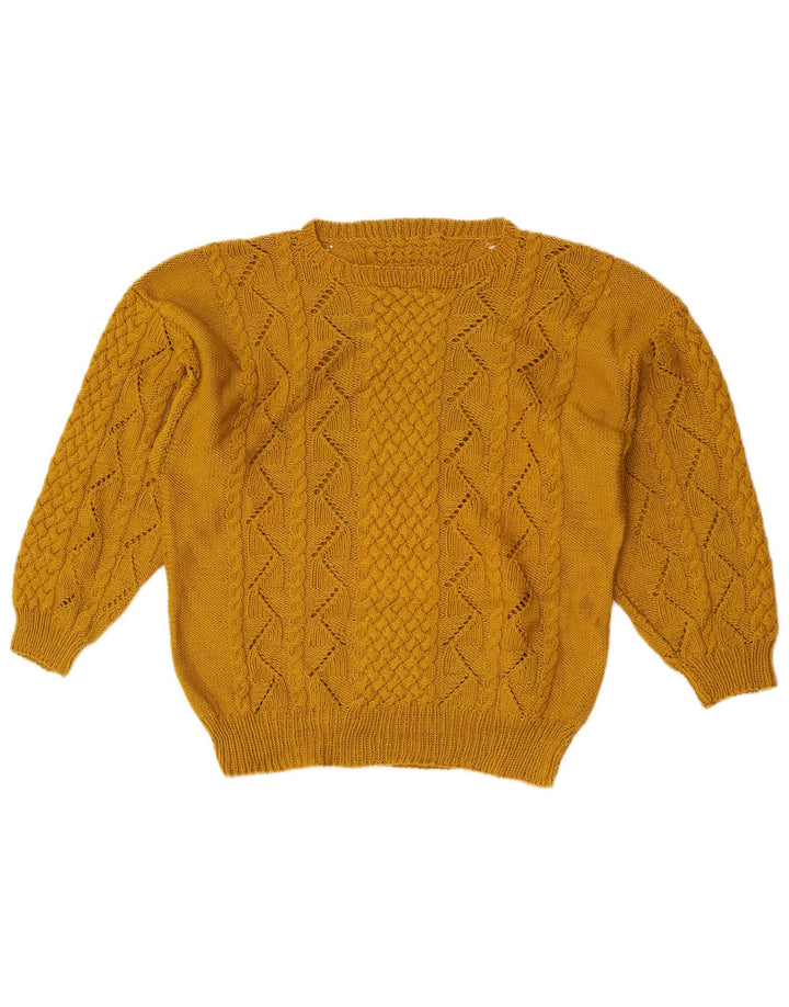 Sweter damski w stylu vintage z dekoltem w łódkę UK 14, średni żółty