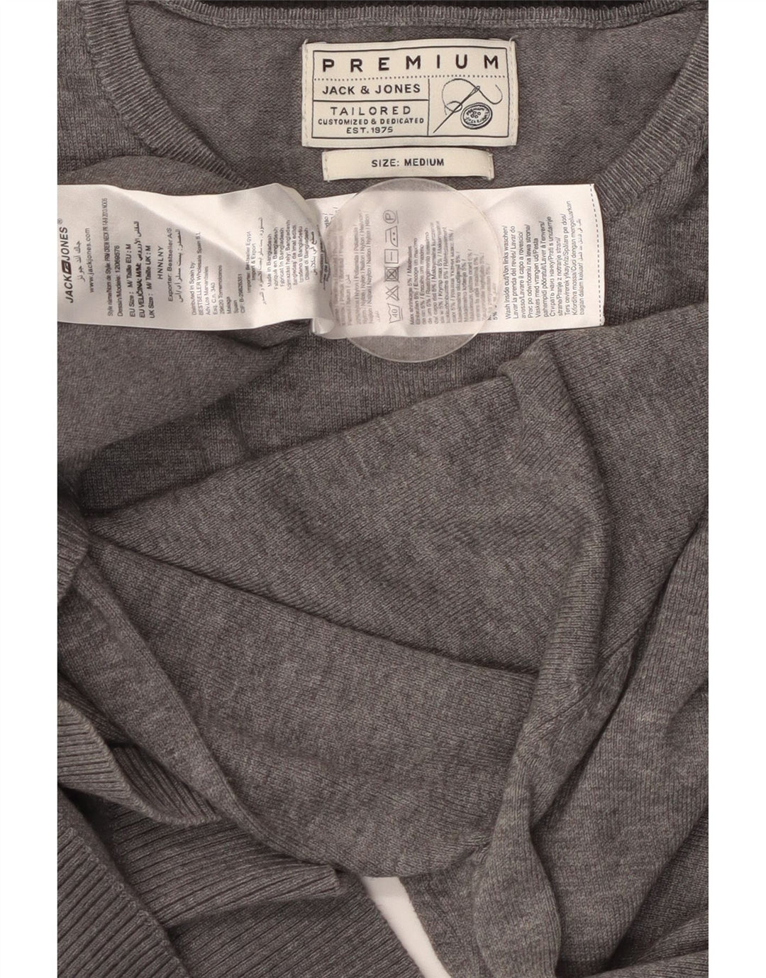 JACK & JONES Męski dopasowany sweter z okrągłym dekoltem, średnioszary, bawełniany