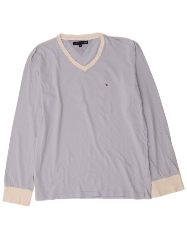 Męski top graficzny Tommy Hilfiger z długim rękawem, 2XL, niebieska bawełna z blokami kolorów
