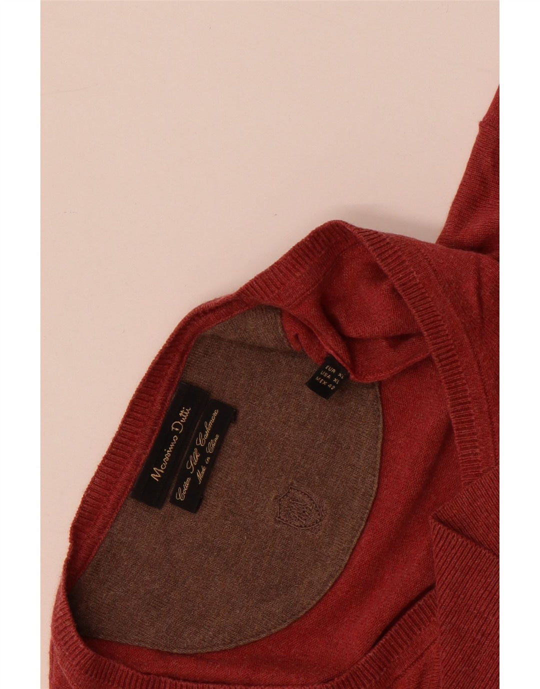 Męski sweter Massimo Dutti z dekoltem w kształcie litery V, XL, czerwony, bawełniany