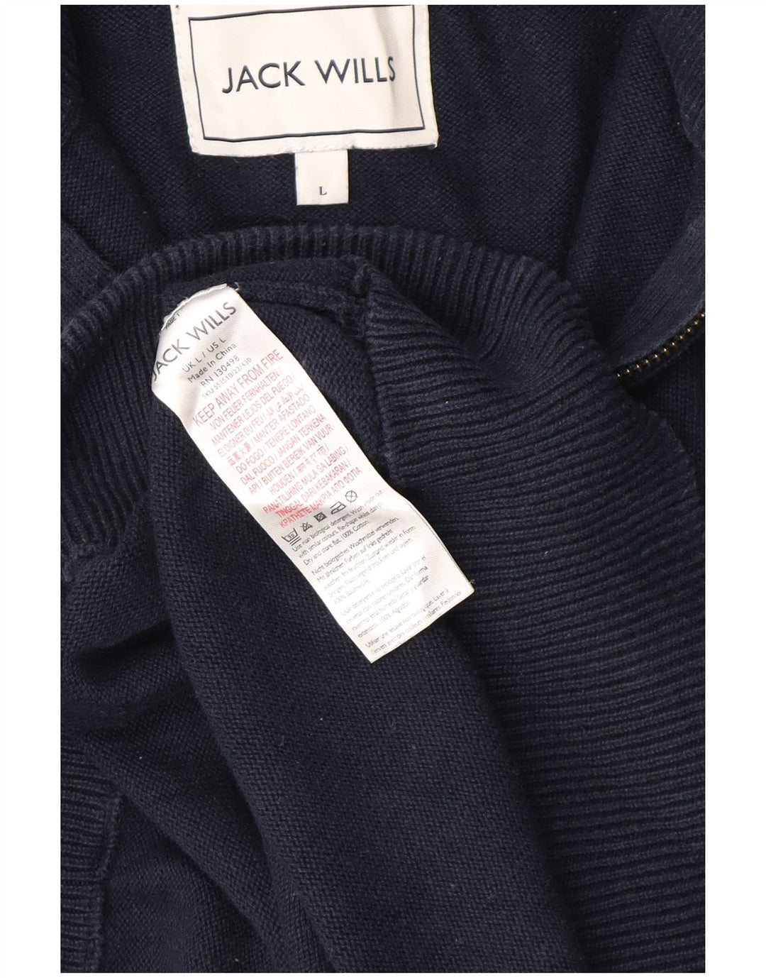 Jack Wills Męski sweter z zamkiem błyskawicznym, duży, granatowy, bawełniany
