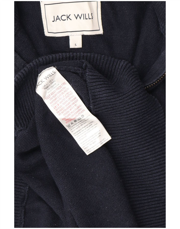 Jack Wills Męski sweter z zamkiem błyskawicznym, duży, granatowy, bawełniany