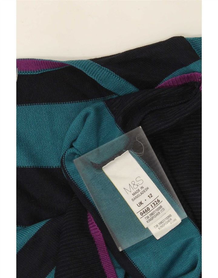 Marks & Spencer Damski sweter z dekoltem w kształcie litery V, UK 12, średnie niebieskie paski