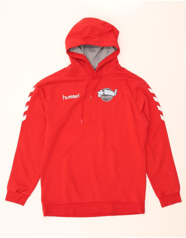 HUMMEL Męski sweter z kapturem i grafiką, duży, czerwony, bawełniany