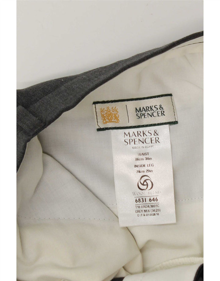 Męskie spodnie garniturowe Marks & Spencer W34 L29 Szary poliester