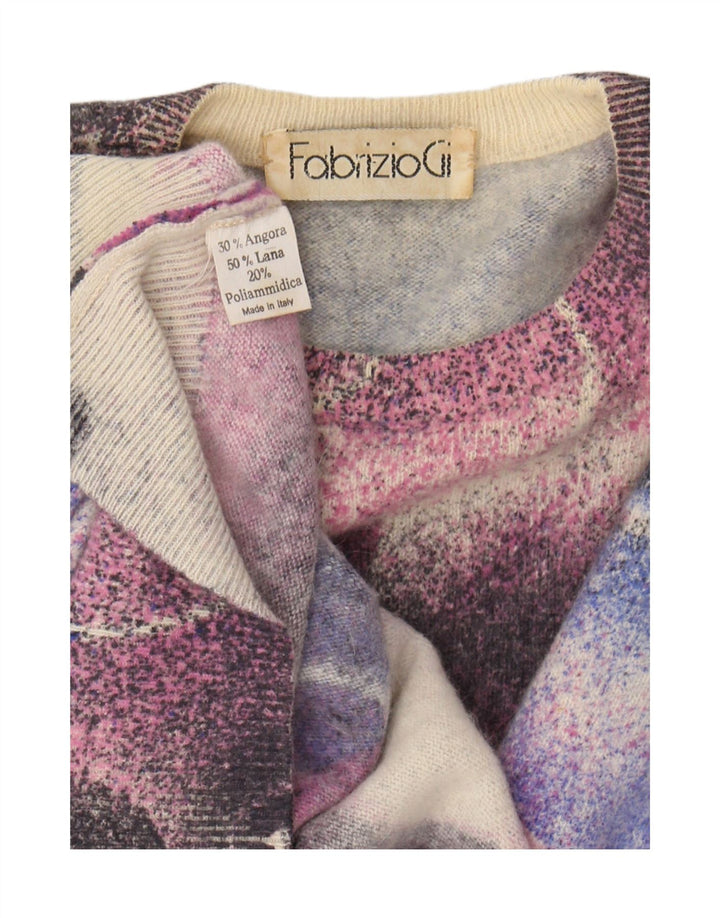 Sweter damski w stylu vintage z okrągłym dekoltem UK 16, duży, wielobarwny Angora