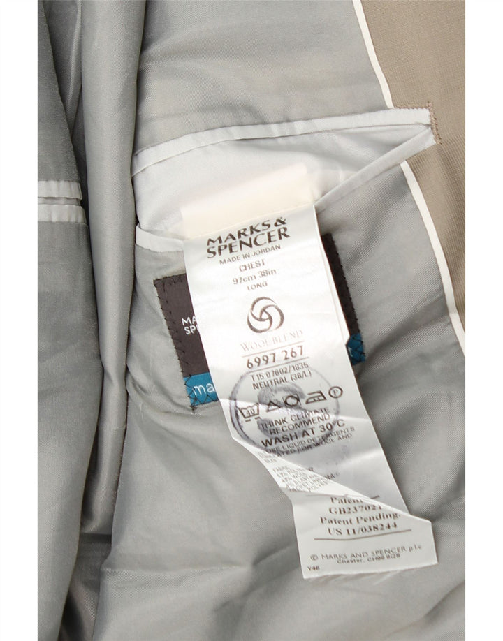 Marks & Spencer Męska marynarka zapinana na 2 guziki, UK 38, średni beżowy poliester