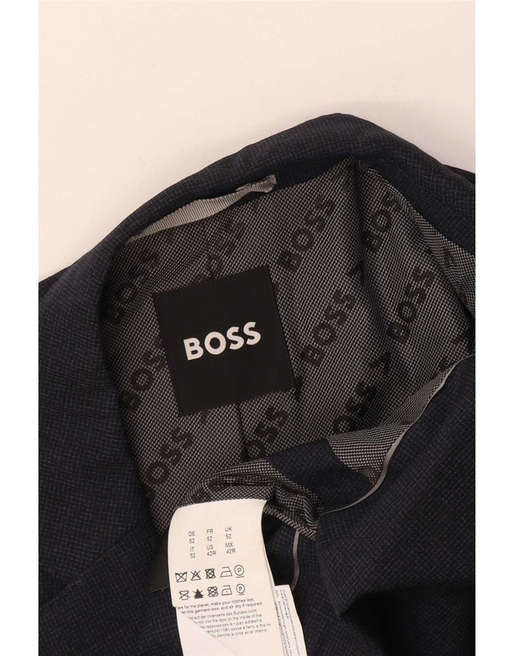 Męska marynarka zapinana na 2 guziki Hugo Boss UK 52 XL Granatowa wełna