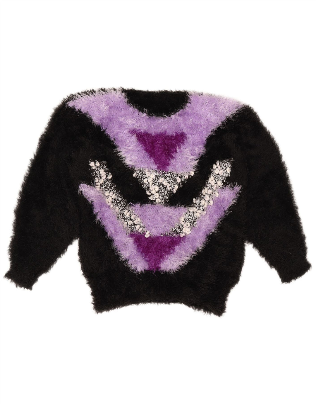 Damski sweter z okrągłym dekoltem w stylu VINTAGE UK 14, średni czarny, blok kolorów