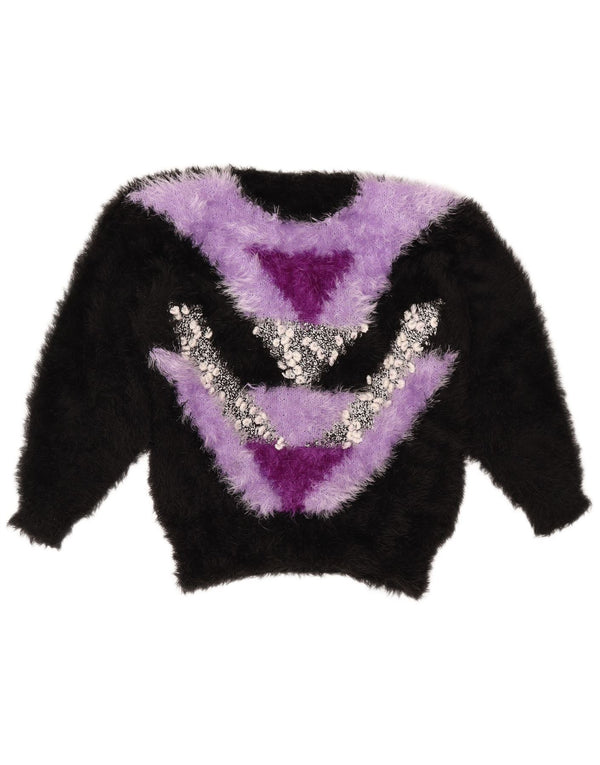 Damski sweter z okrągłym dekoltem w stylu VINTAGE UK 14, średni czarny, blok kolorów