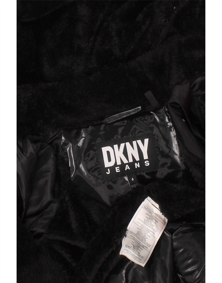 Dkny Dziewczęcy ocieplany płaszcz z kapturem, 3-4 lata, czarny poliamid