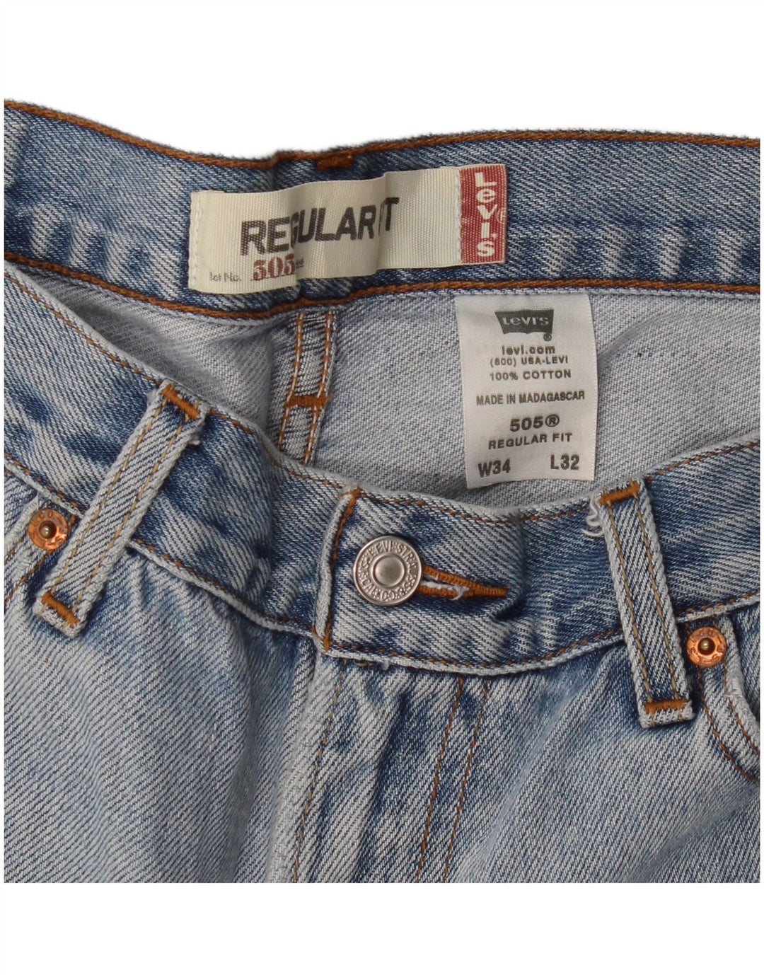 Męskie jeansy LEVI'S 505 o regularnym kroju W34 L32, niebieska bawełna