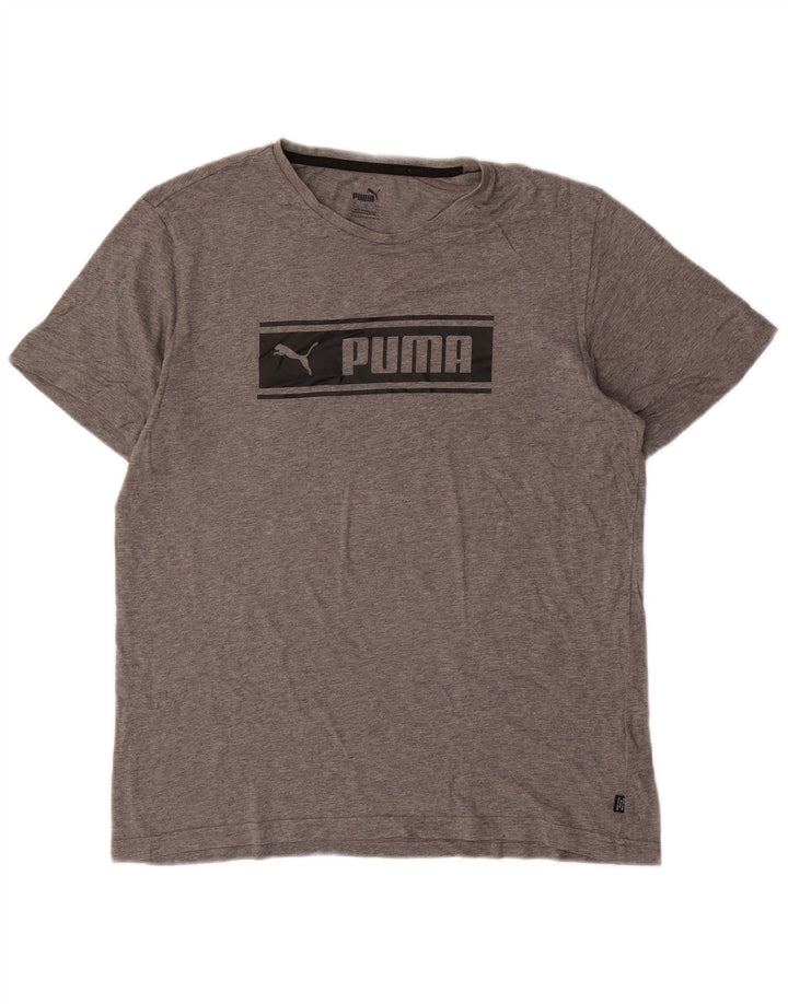 Męski T-shirt z grafiką Puma, duży, szary, bawełniany