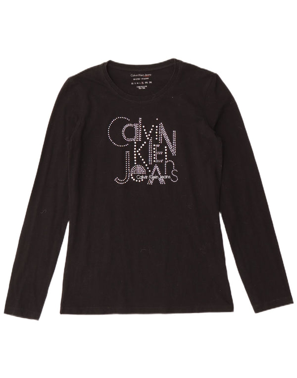 Damski top z grafiką Calvin Klein Jeans z długim rękawem, UK 18 XL, czarna bawełna