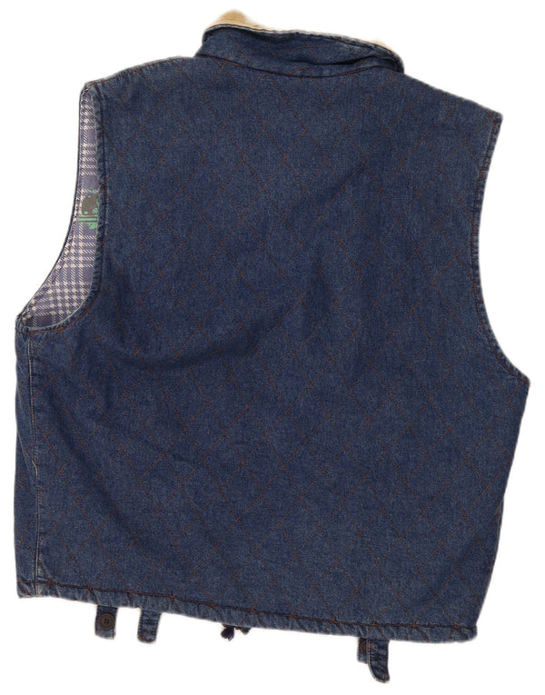 Męska kamizelka jeansowa POP 84 UK 42 XL, niebieska, geometryczna