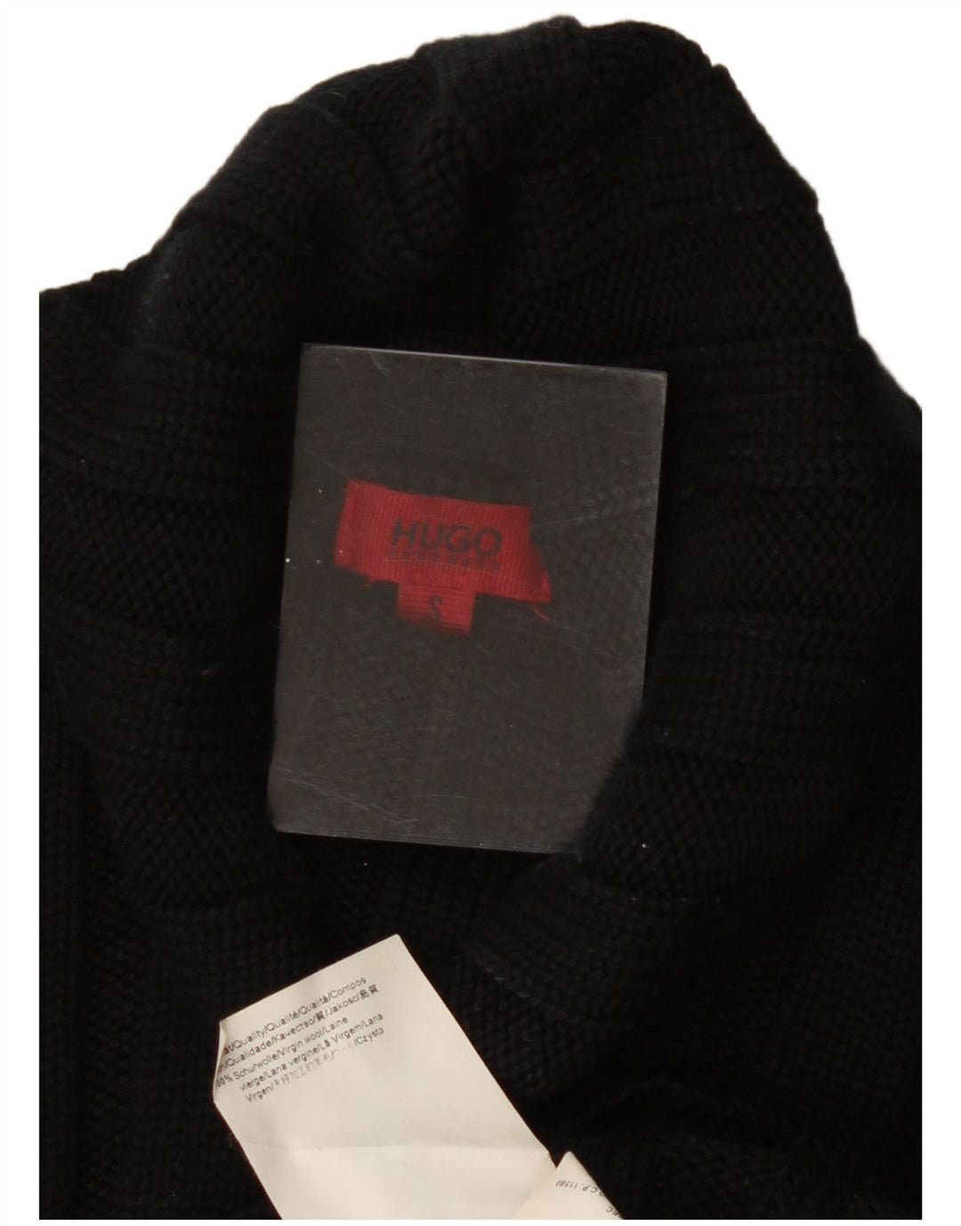 Sweter damski Hugo Boss z wywijanym dekoltem UK 8, mała czarna wełna