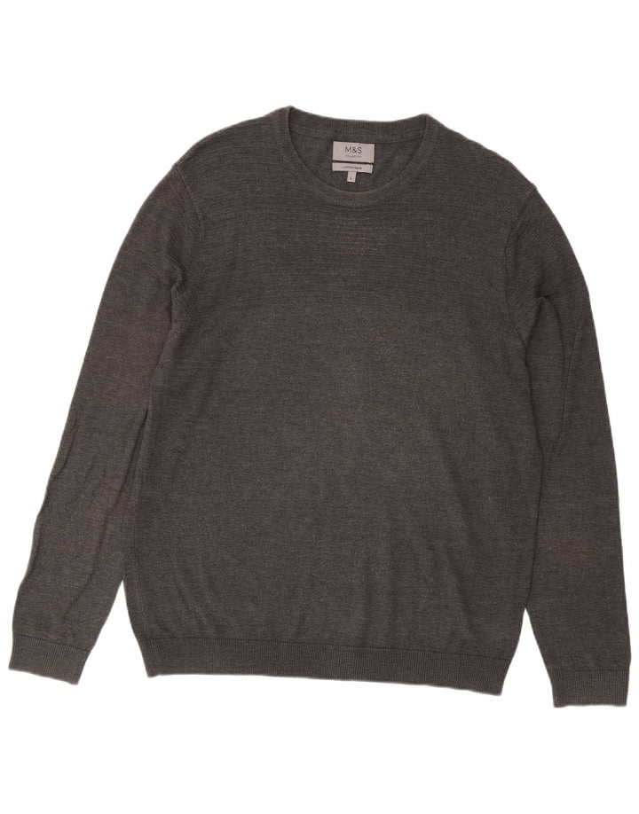 Marks & Spencer Męski sweter z okrągłym dekoltem, duży, szary, akrylowy