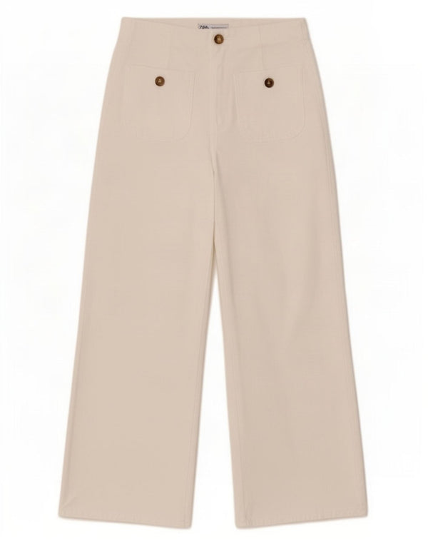 Zara Womens High Waist Wide Leg Cropped Trousers EU 38 Small W28 L25 White