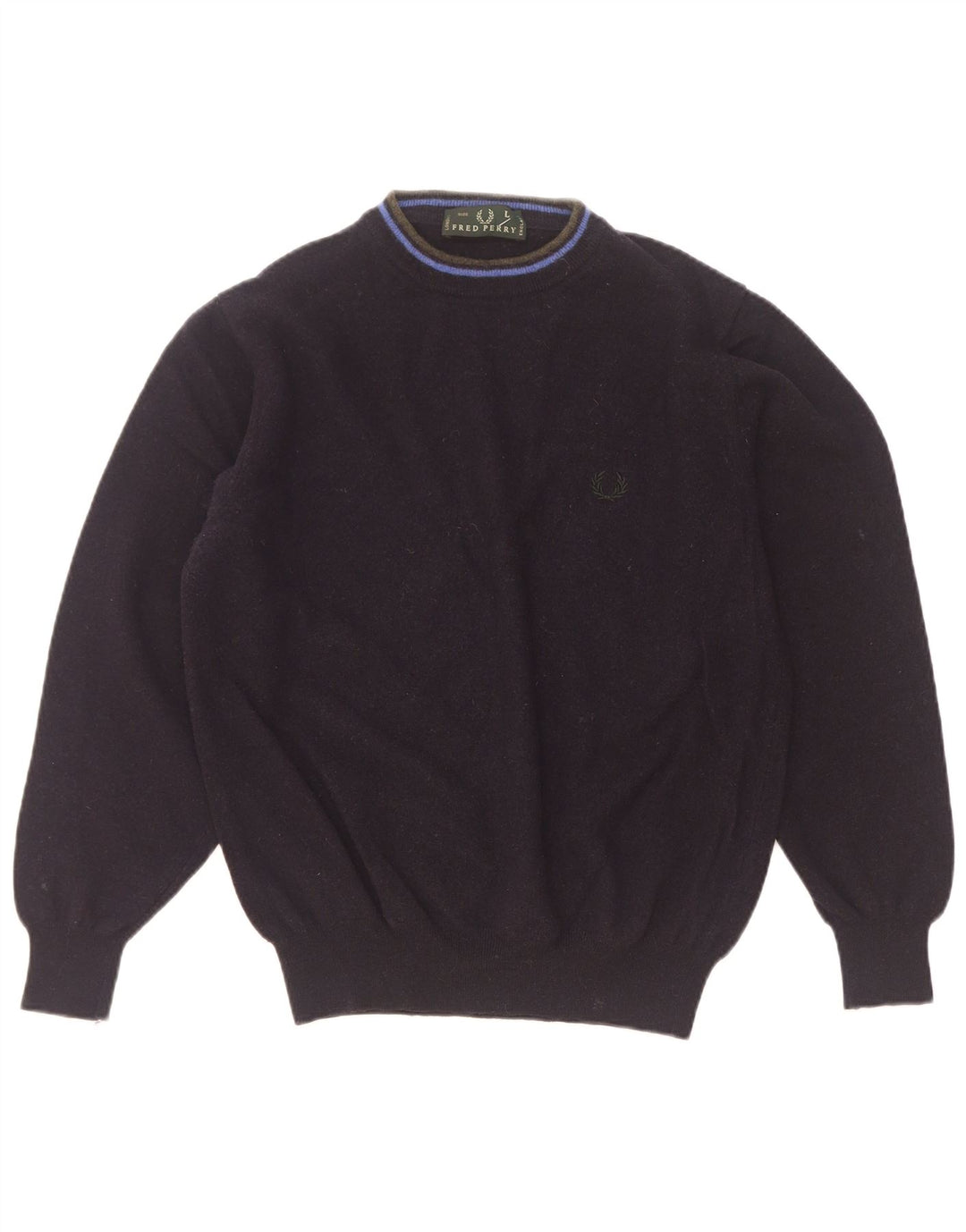 Sweter damski Fred Perry z golfem UK 16, duży, granatowy, wełniany