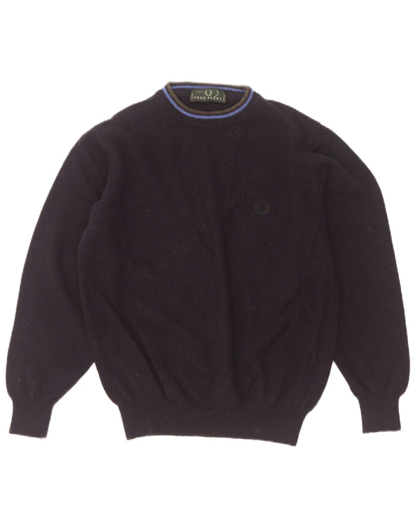 Sweter damski Fred Perry z golfem UK 16, duży, granatowy, wełniany