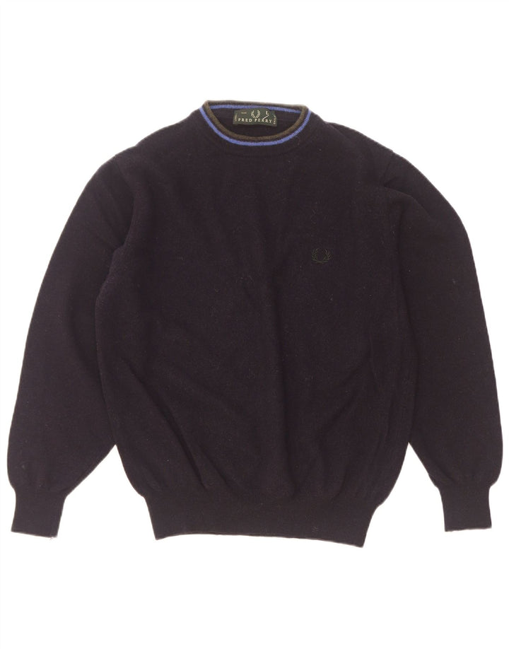 Sweter damski Fred Perry z golfem UK 16, duży, granatowy, wełniany